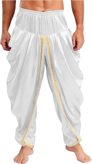 iiniim Mens Solid Color Elastic Waist Dhoti Pants Palazzo Trousers Loose Fit Belly Dance Harem Pants