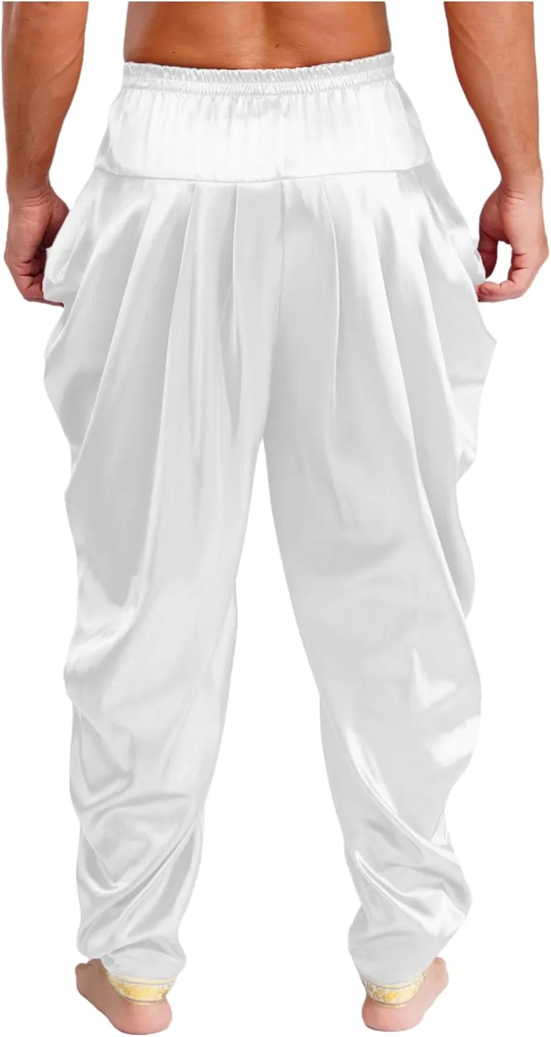 iiniim Mens Solid Color Elastic Waist Dhoti Pants Palazzo Trousers Loose Fit Belly Dance Harem Pants