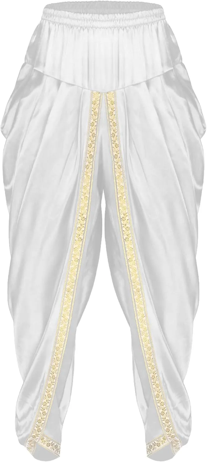 iiniim Mens Solid Color Elastic Waist Dhoti Pants Palazzo Trousers Loose Fit Belly Dance Harem Pants