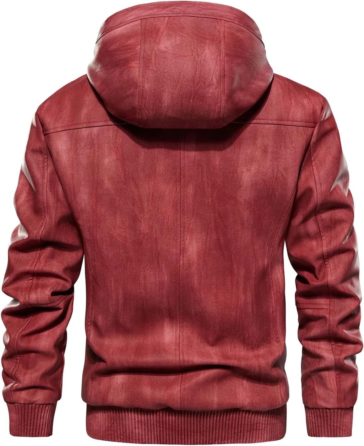 INVACHI Men's Leather Jacket PU Bomber Motorcycle Jacket with Fleece Lined Hood Windproof Winter Coat