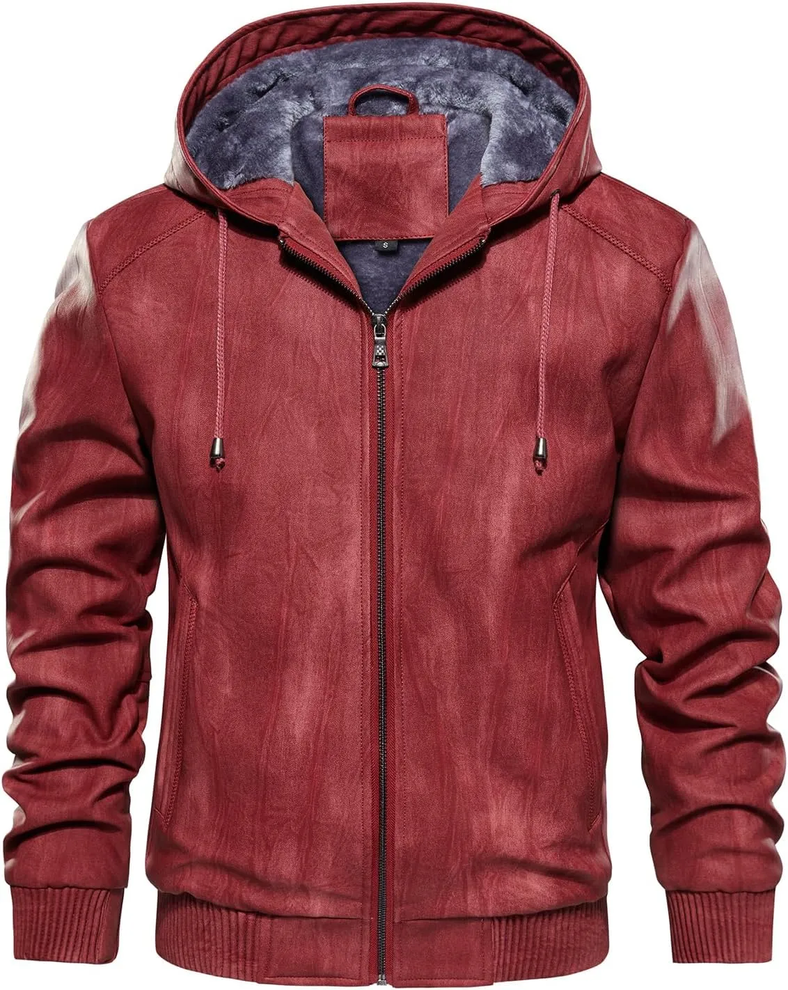 INVACHI Men's Leather Jacket PU Bomber Motorcycle Jacket with Fleece Lined Hood Windproof Winter Coat