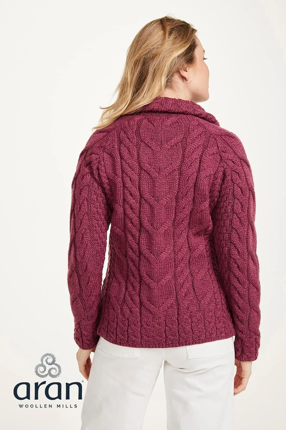 Irish Shaped Zipper Merino Wool Cardigan Sweater with Mock Turtleneck Made in Ireland