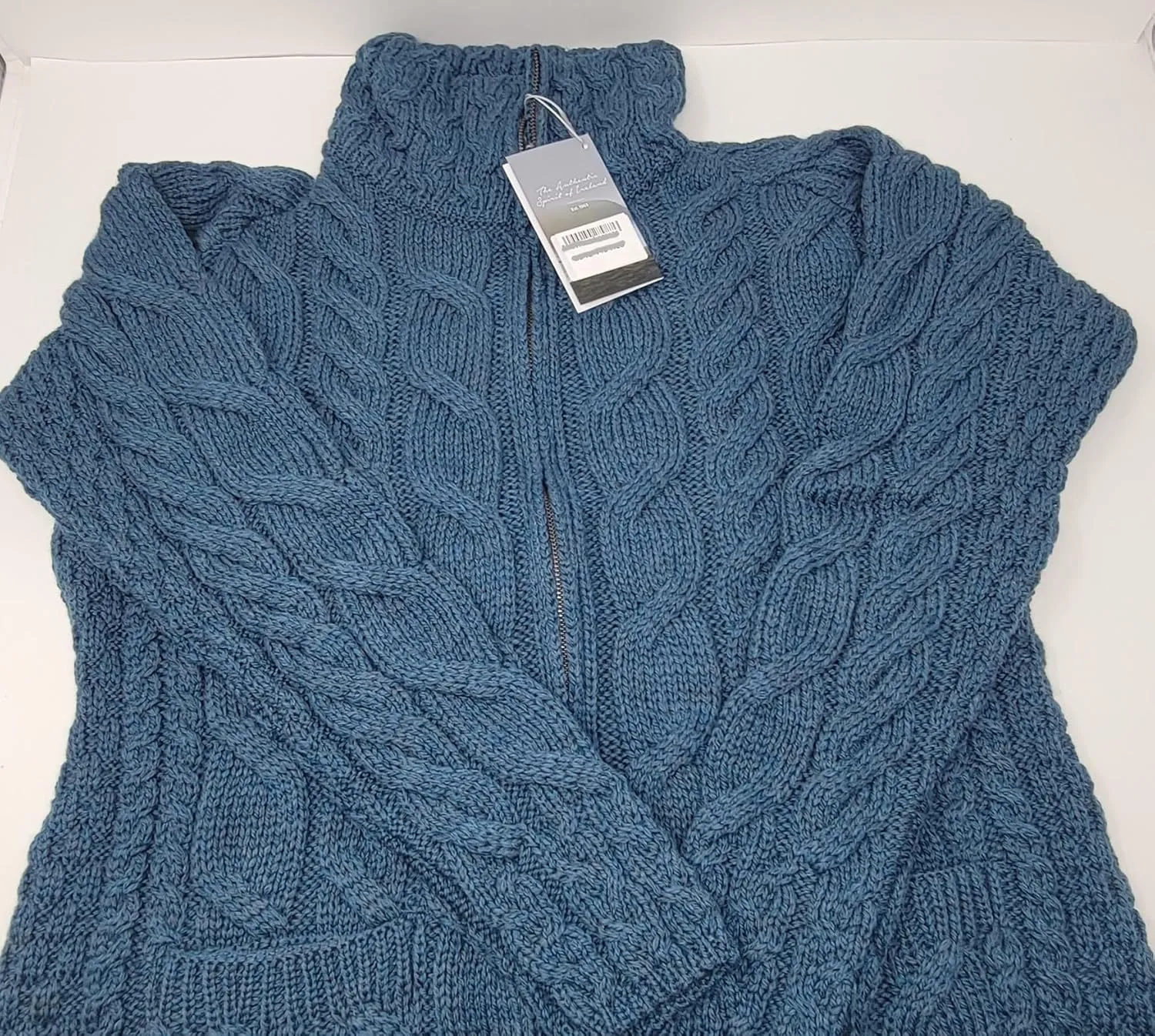 Irish Shaped Zipper Merino Wool Cardigan Sweater with Mock Turtleneck Made in Ireland
