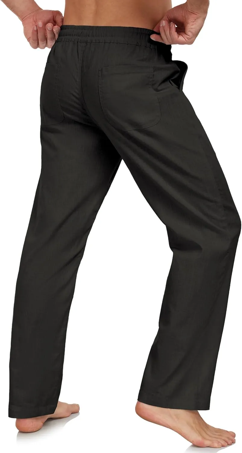 Janmid Men's Linen Pants Casual Elastic Waist Drawstring Yoga Beach Trousers