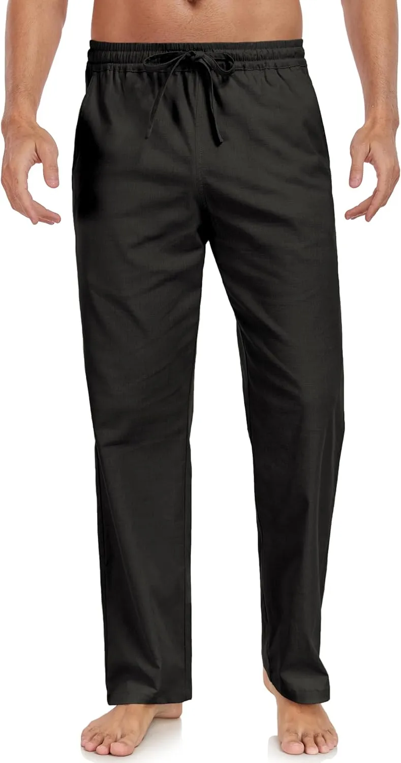 Janmid Men's Linen Pants Casual Elastic Waist Drawstring Yoga Beach Trousers