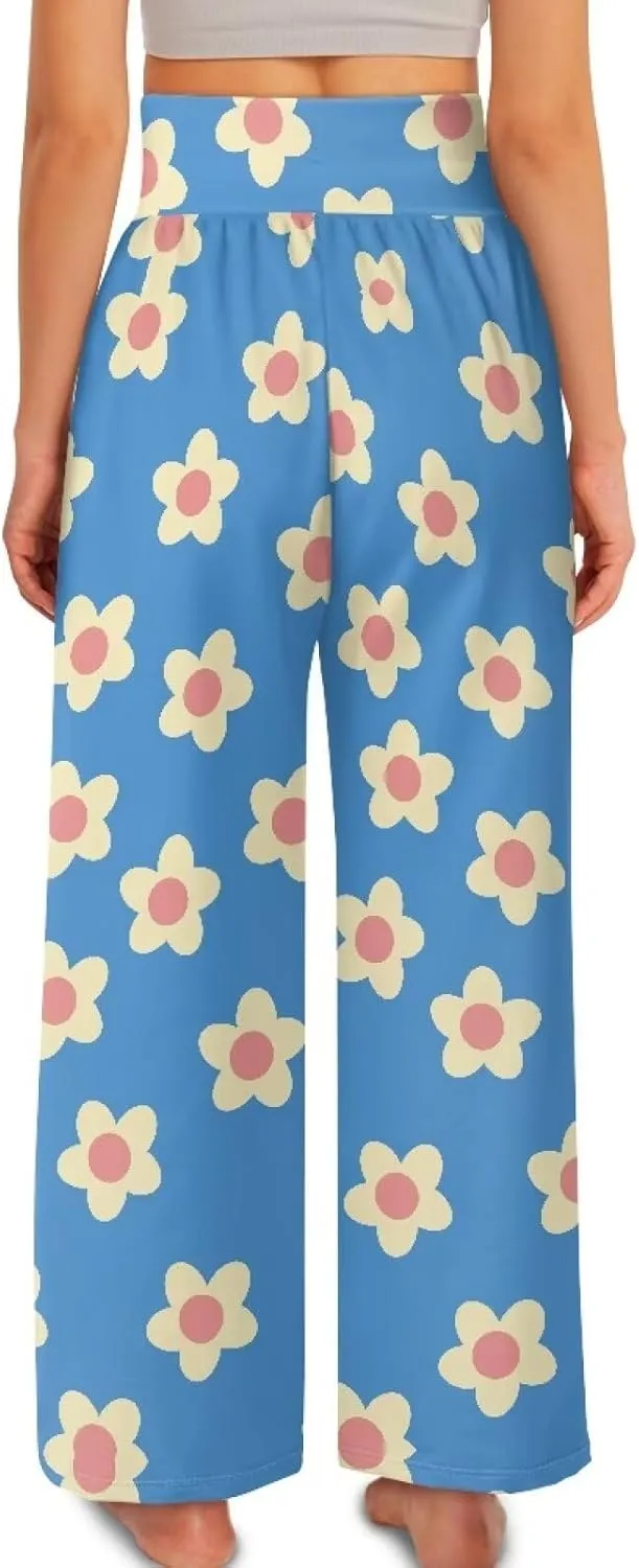 JEOCODY Women's Casual Wide Leg Pants Elastic Waist Loose Lounge Pants with Pockets Size S-3XL