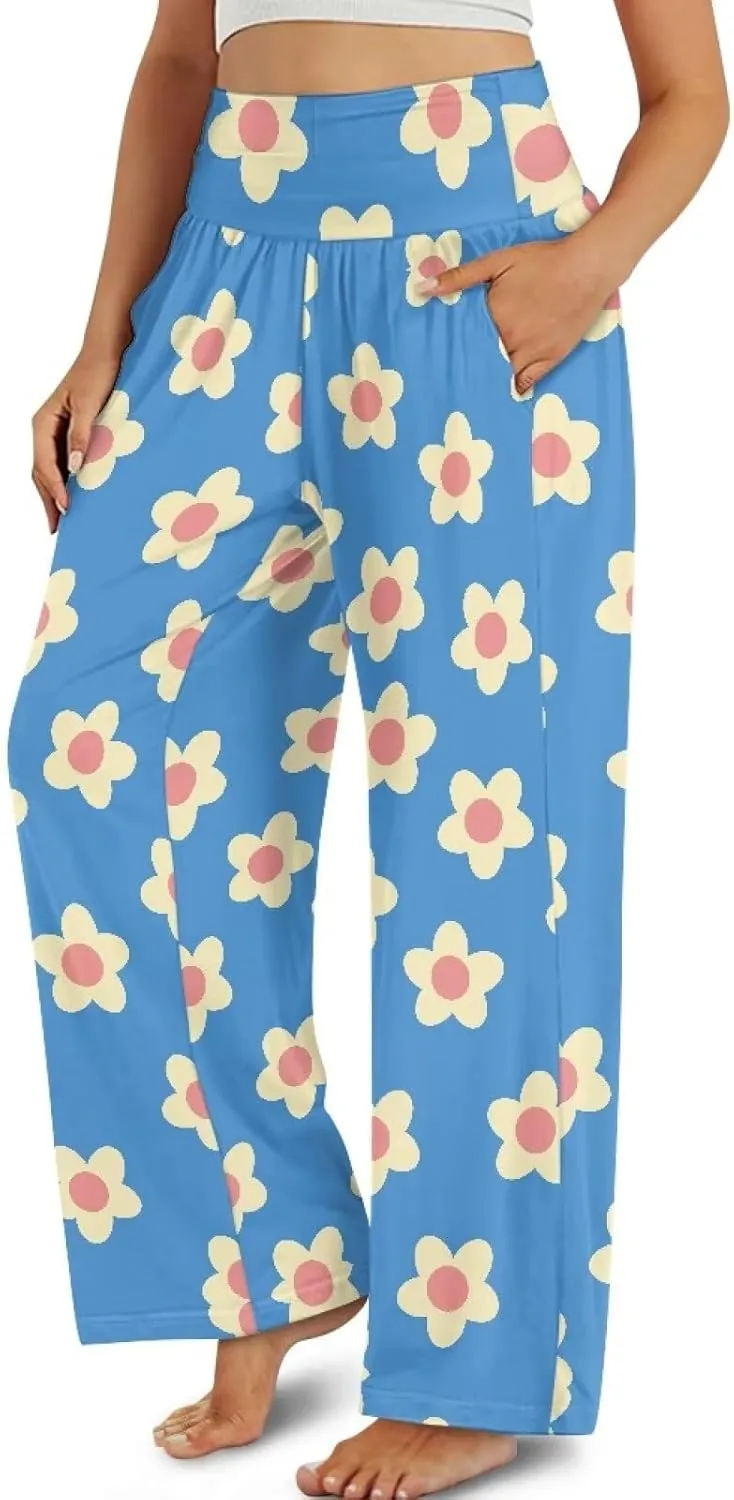 JEOCODY Women's Casual Wide Leg Pants Elastic Waist Loose Lounge Pants with Pockets Size S-3XL