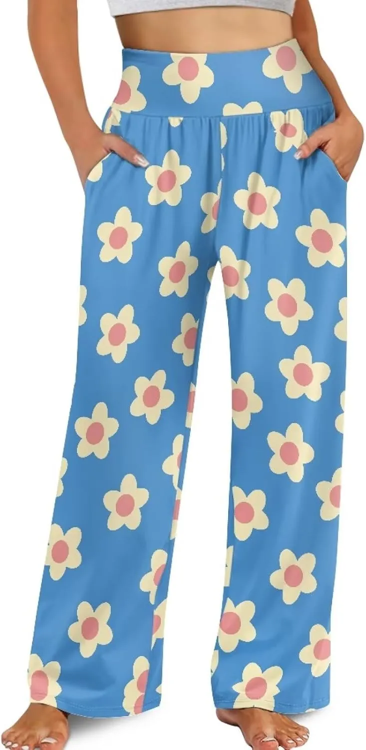 JEOCODY Women's Casual Wide Leg Pants Elastic Waist Loose Lounge Pants with Pockets Size S-3XL