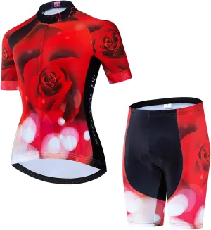JPOJPO Women's Cycling Jersey Set Short Sleeve with 5D Padded Bike Shorts Breathable Quick-Dry Shirt 3-Pockets