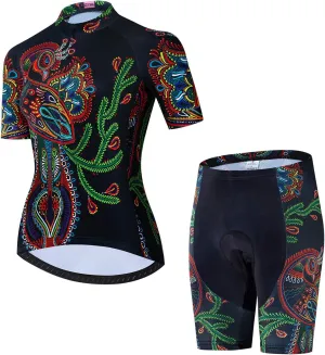 JPOJPO Women's Cycling Jersey Set Short Sleeve with 5D Padded Bike Shorts Breathable Quick-Dry Shirt 3-Pockets