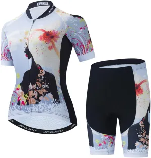 JPOJPO Women's Cycling Jersey Set Short Sleeve with 5D Padded Bike Shorts Breathable Quick-Dry Shirt 3-Pockets
