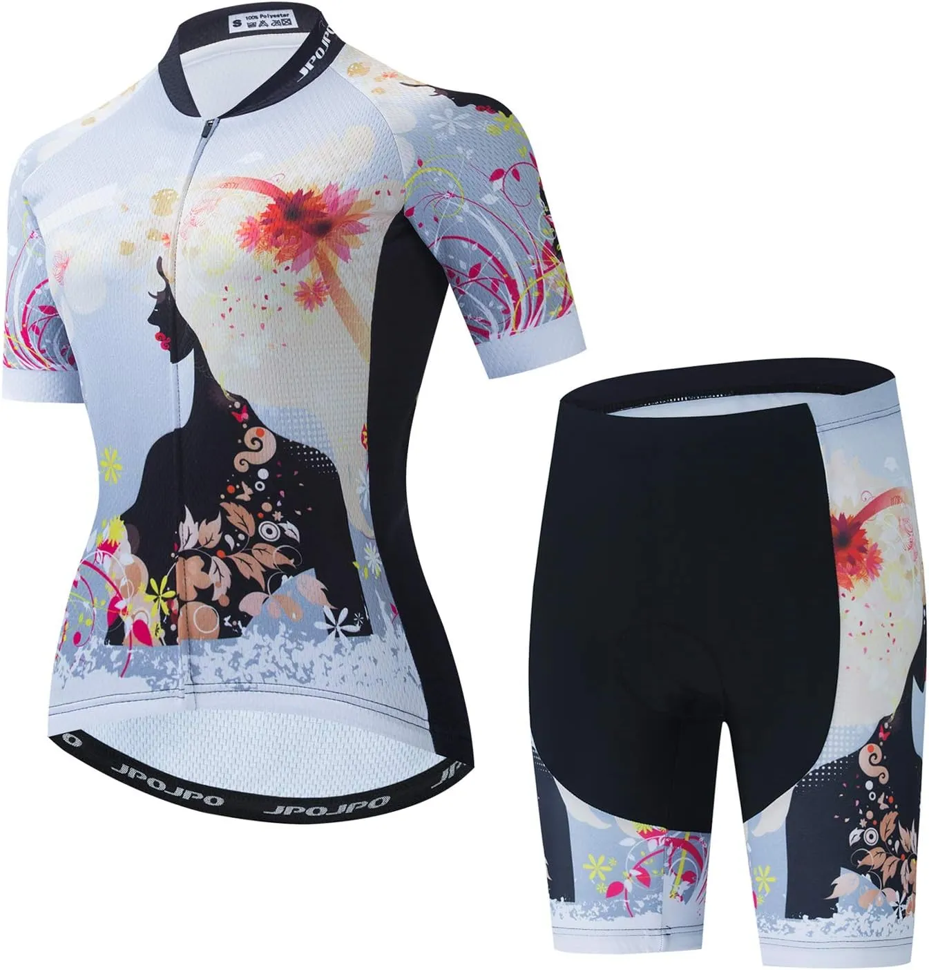 JPOJPO Women's Cycling Jersey Set Short Sleeve with 5D Padded Bike Shorts Breathable Quick-Dry Shirt 3-Pockets