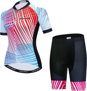JPOJPO Women's Cycling Jersey Set Short Sleeve with 5D Padded Bike Shorts Breathable Quick-Dry Shirt 3-Pockets