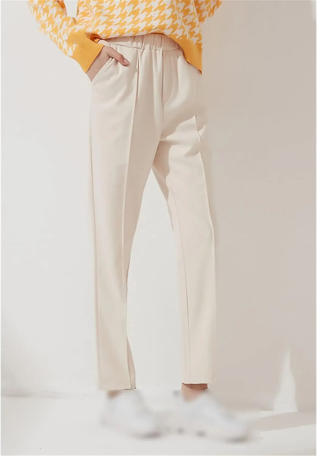 Kelsiop Women's Harem Pants Casual Elastic Waist Basic Pocket Office Trousers