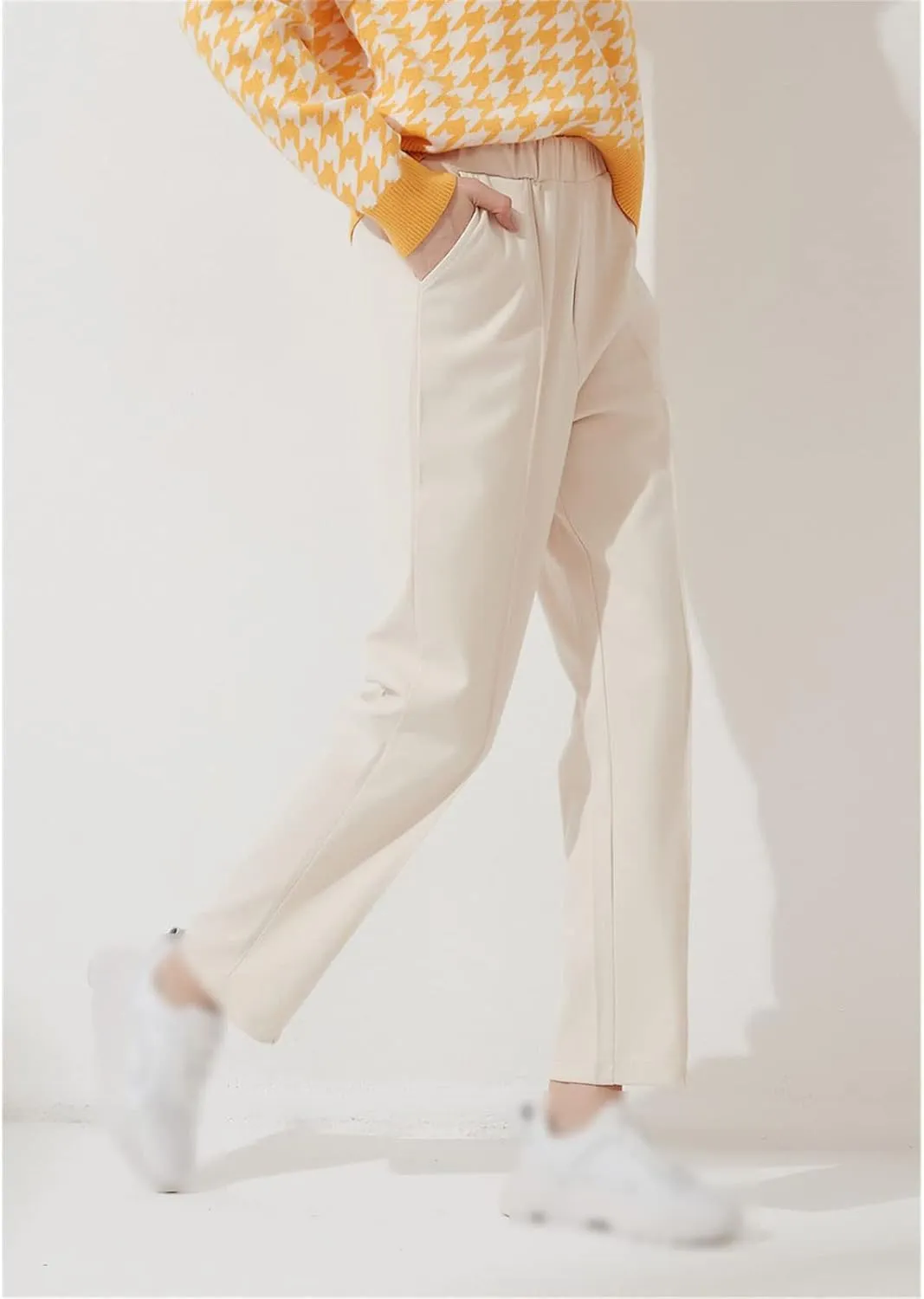 Kelsiop Women's Harem Pants Casual Elastic Waist Basic Pocket Office Trousers
