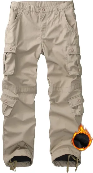 KOCTHOMY Mens Fleece Lined Hiking Pants,Winter Outdoor Thermal Casual Work Cargo Pants with Multi Pockets, No Belt.