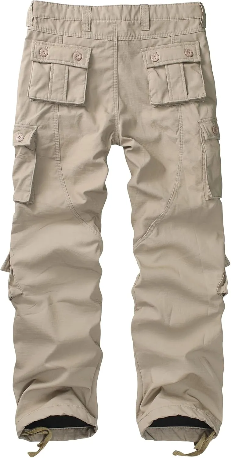 KOCTHOMY Mens Fleece Lined Hiking Pants,Winter Outdoor Thermal Casual Work Cargo Pants with Multi Pockets, No Belt.