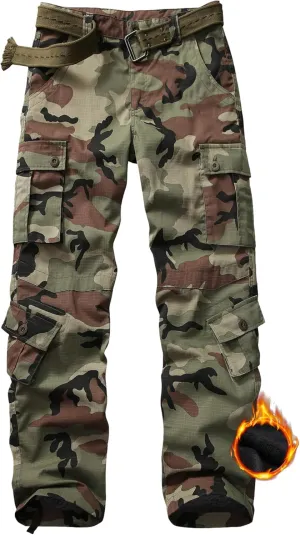 KOCTHOMY Mens Fleece Lined Hiking Pants,Winter Outdoor Thermal Casual Work Cargo Pants with Multi Pockets, No Belt.