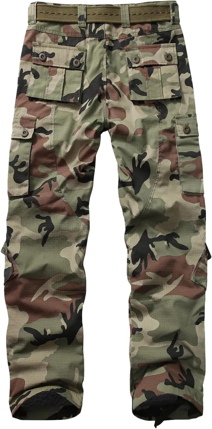 KOCTHOMY Mens Fleece Lined Hiking Pants,Winter Outdoor Thermal Casual Work Cargo Pants with Multi Pockets, No Belt.
