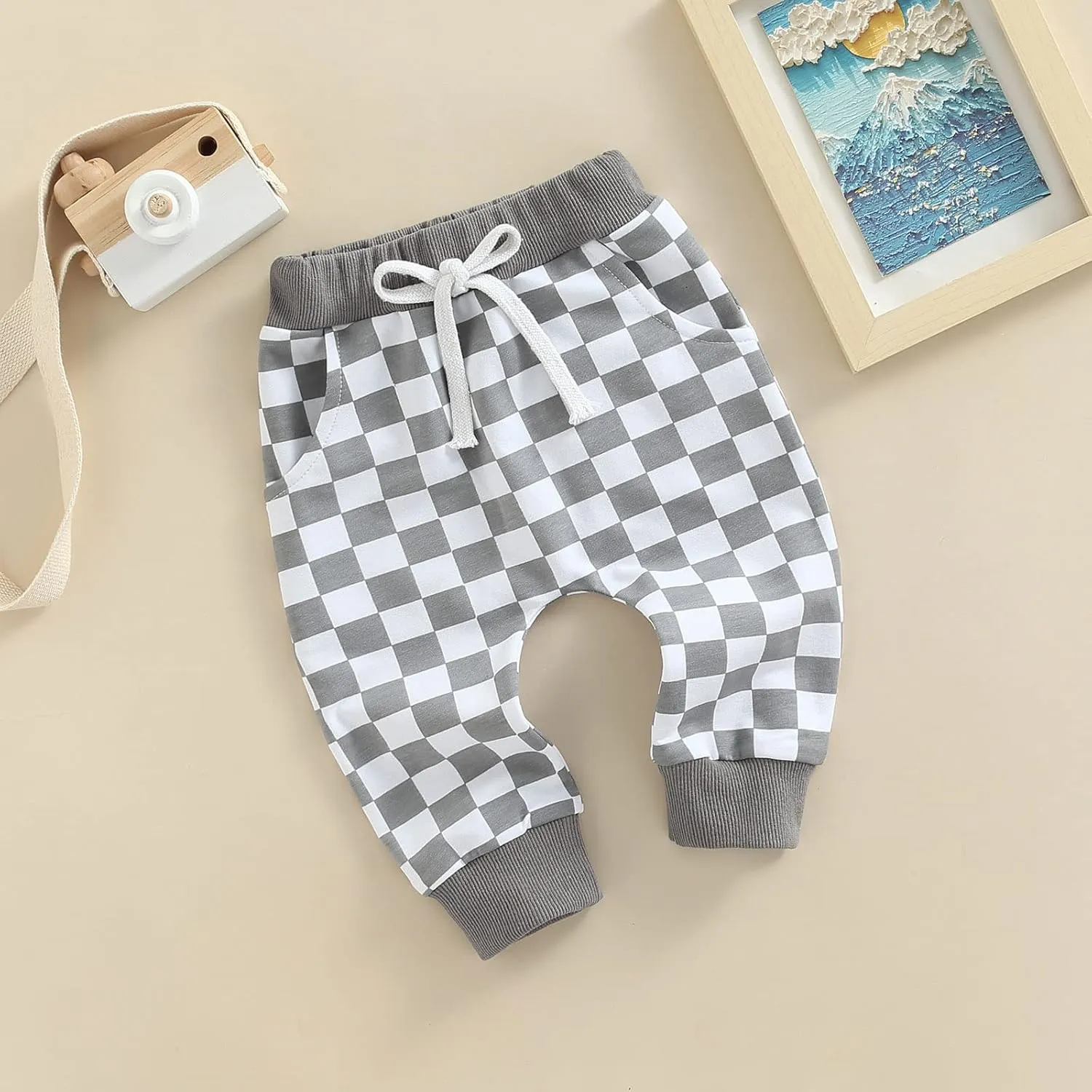 Lamuusaa Boys Newborn Toddler Summer Cotton Plaid Jogger Shorts Elastic Waist Casual Short Pants 0-3T