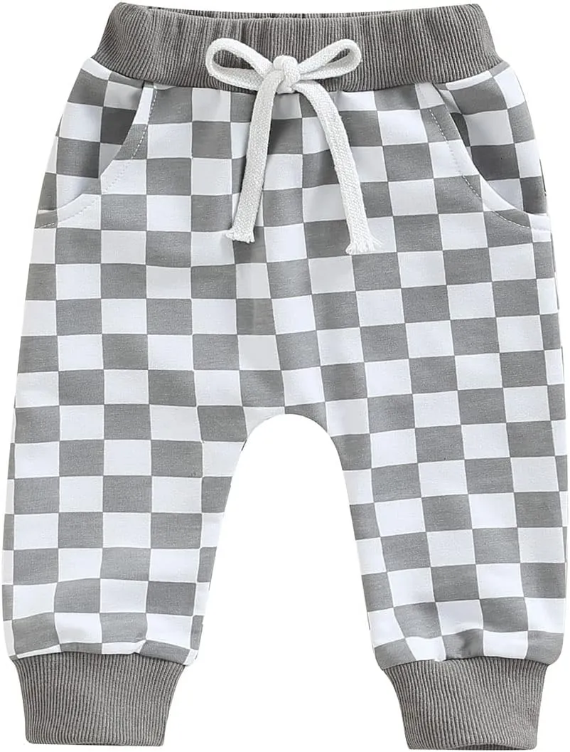 Lamuusaa Boys Newborn Toddler Summer Cotton Plaid Jogger Shorts Elastic Waist Casual Short Pants 0-3T