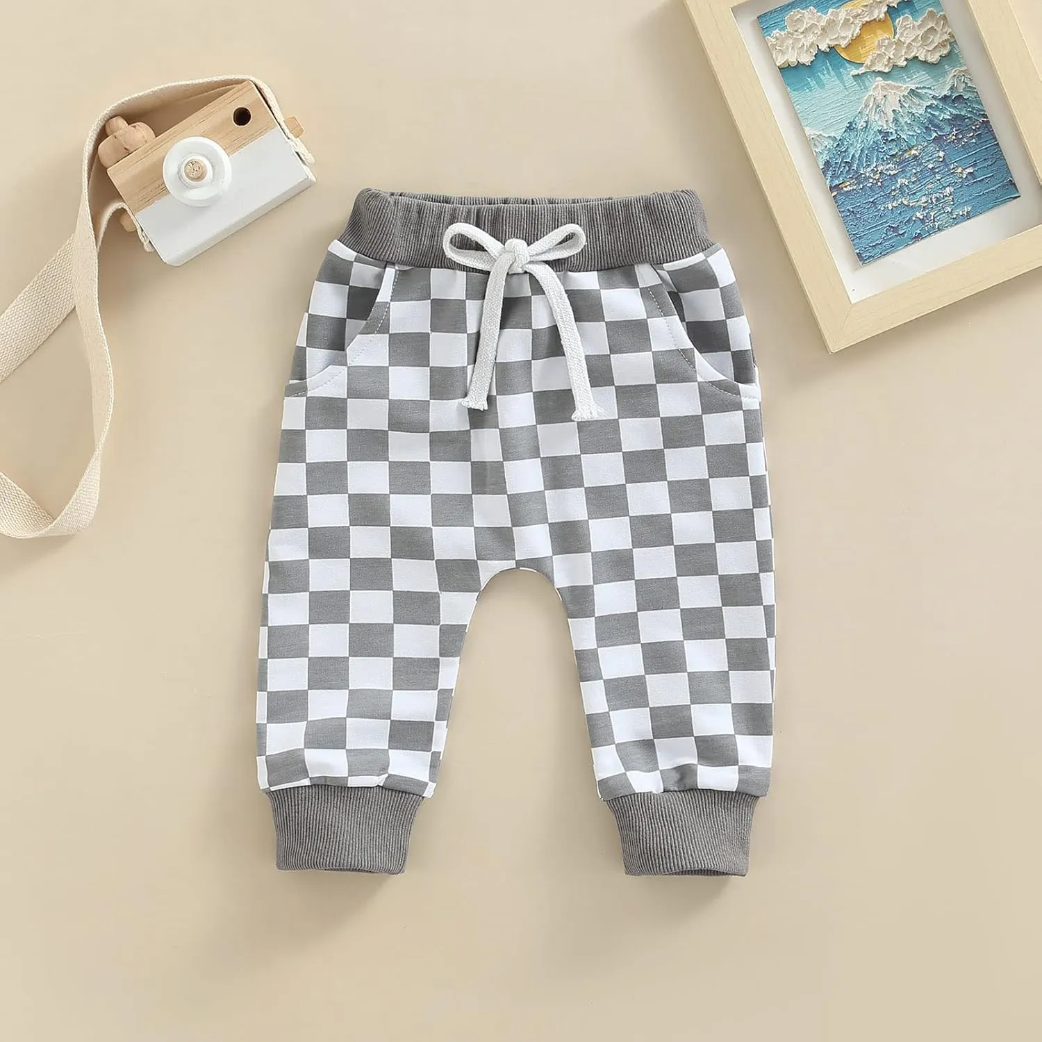 Lamuusaa Boys Newborn Toddler Summer Cotton Plaid Jogger Shorts Elastic Waist Casual Short Pants 0-3T