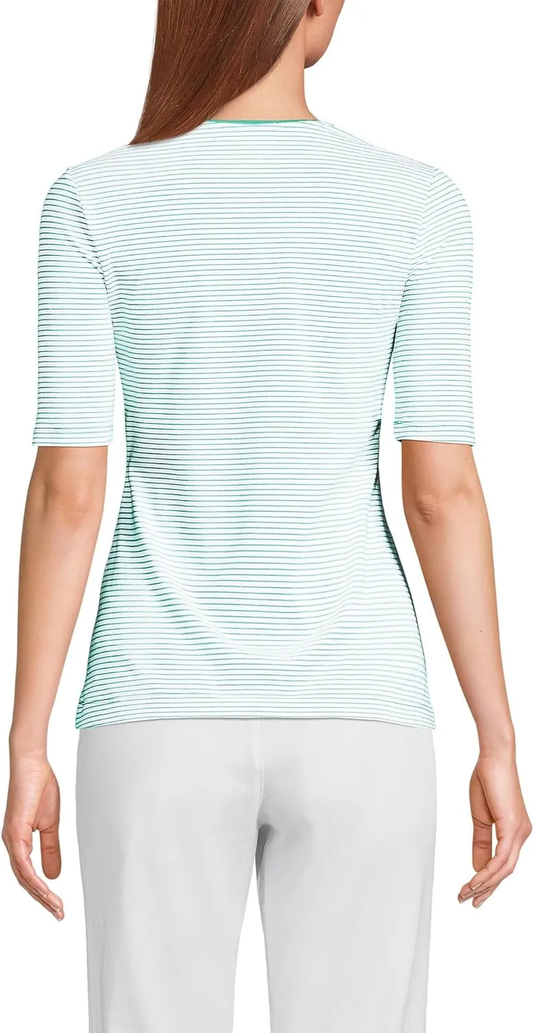 Lands' End Women's Lightweight Jersey Skimming Elbow Sleeve Crew Neck T-Shirt