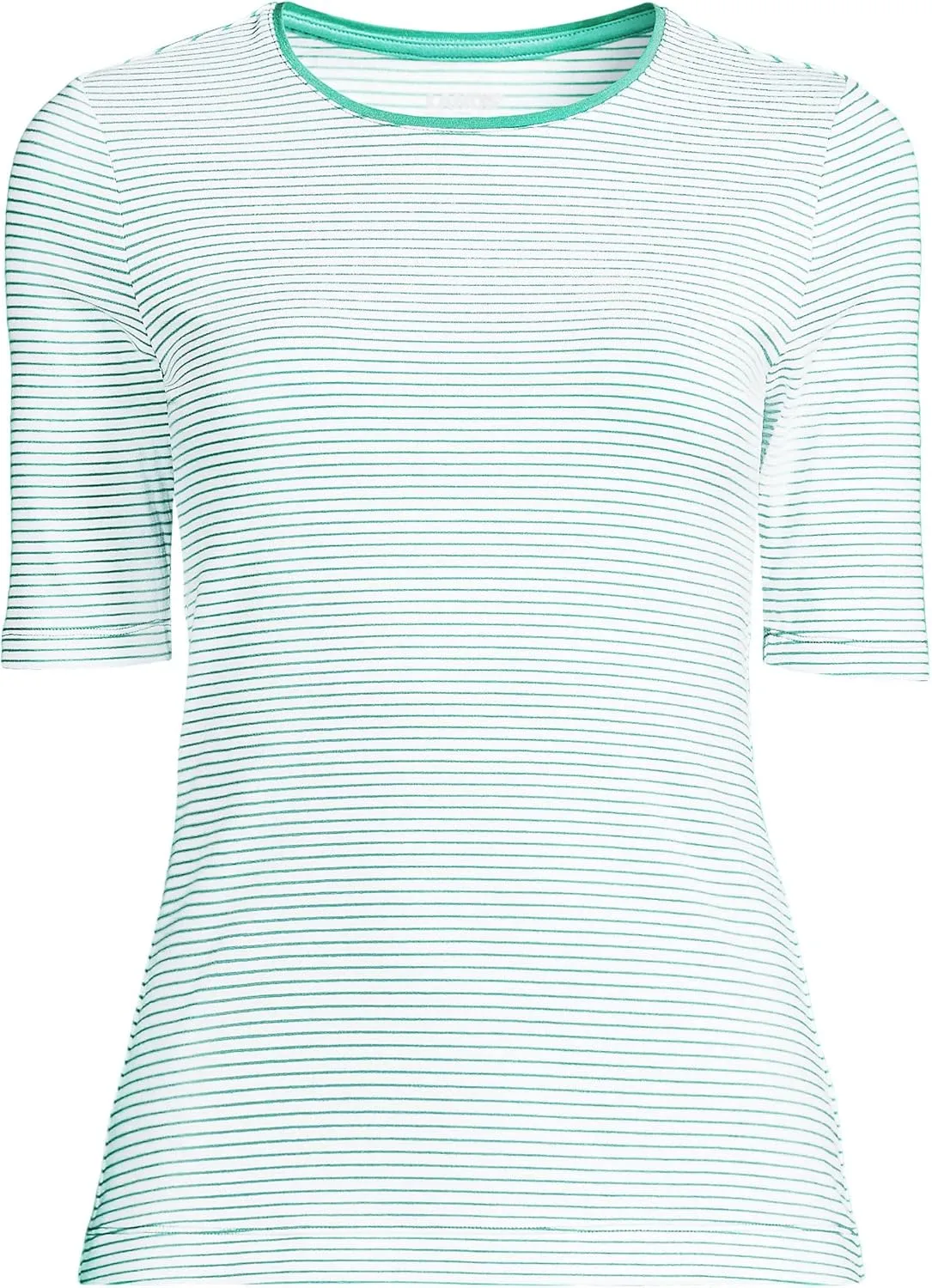 Lands' End Women's Lightweight Jersey Skimming Elbow Sleeve Crew Neck T-Shirt