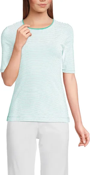 Lands' End Women's Lightweight Jersey Skimming Elbow Sleeve Crew Neck T-Shirt