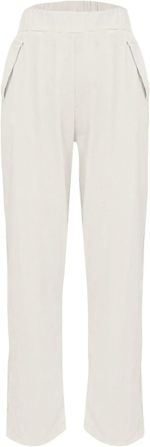 Linen Pants for Women, Loose Linen Straight Leg Peasant Pants Casual Side