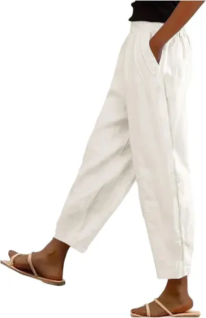 Linen Pants for Women, Loose Linen Straight Leg Peasant Pants Casual Side