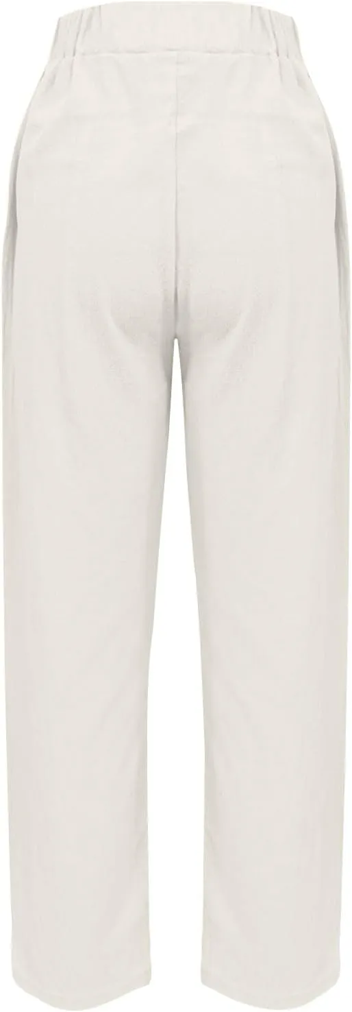 Linen Pants for Women, Loose Linen Straight Leg Peasant Pants Casual Side