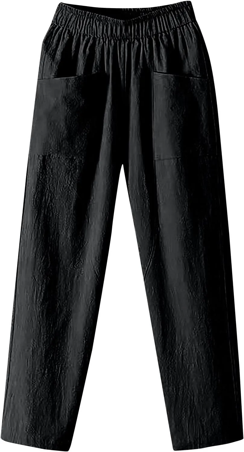 Linen Pants for Women, Pants Women Peasant Linen Casual Straight Leg Plaid