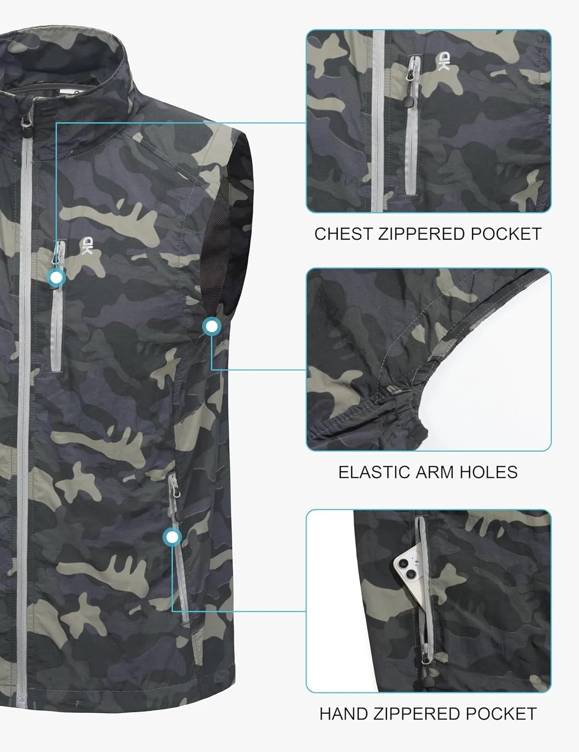 Little Donkey Andy Men's Quick Dry Vest Sleeveless Summer Stretchy Windproof Jacket for Golfing Cycling Running