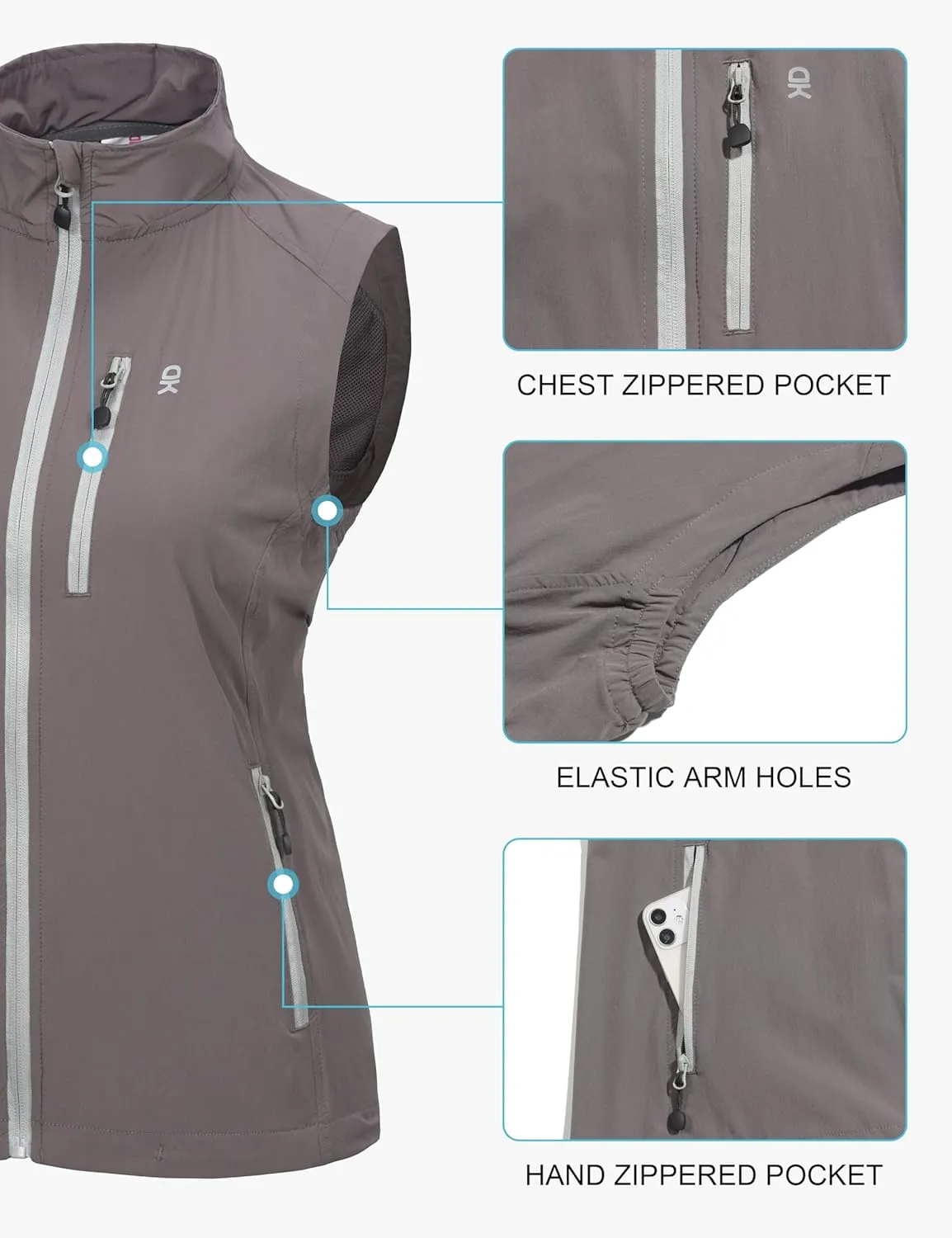 Little Donkey Andy Women's Lightweight Quick Dry Vest Summer Windproof Sleeveless Elastic Jacket for Golfing Cycling Running
