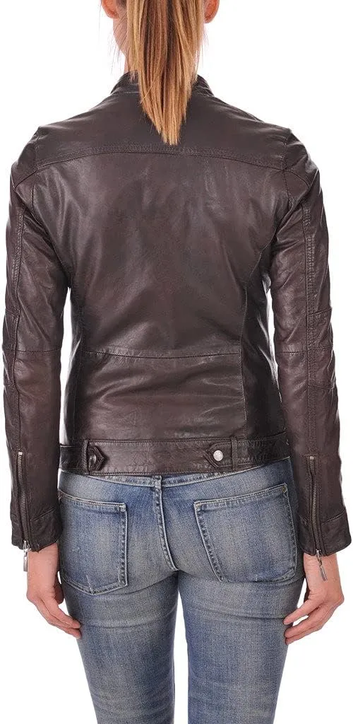 LL LEATHER LOVERS Women's Lambskin Leather Bomber Biker Jacket