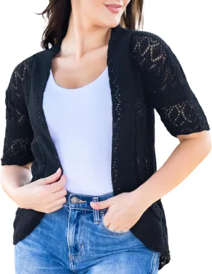 Loxdonz Women's Short Sleeve Crochet Knitted Bolero Shrug Cardigan Cropped Sweater