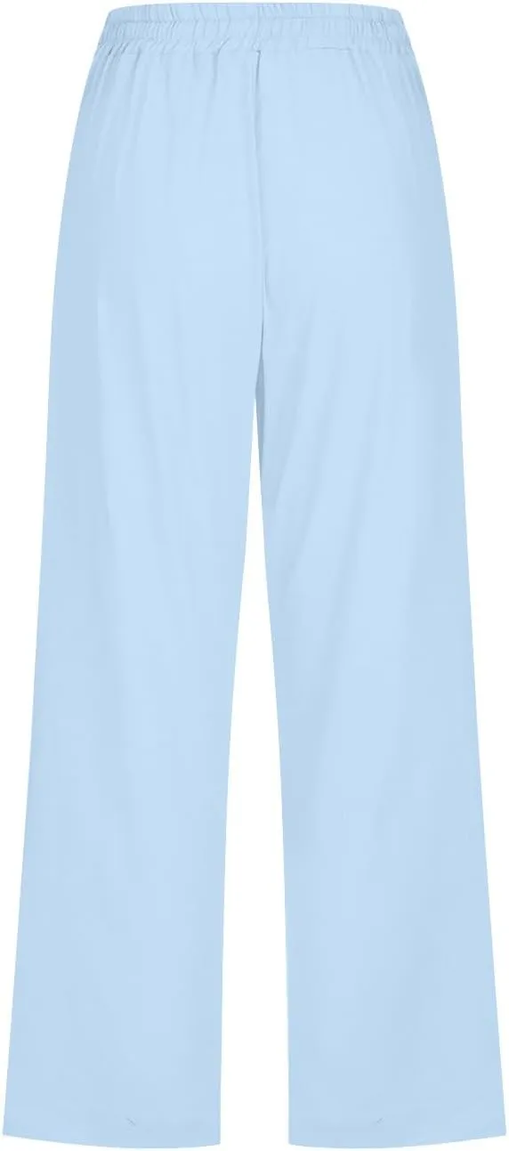 LRMQS Capris Pants for Women Cotton Linen Casual Summer 2025 Straight Wide Leg Loose Drawstring Elastic Waist Cropped Trouser