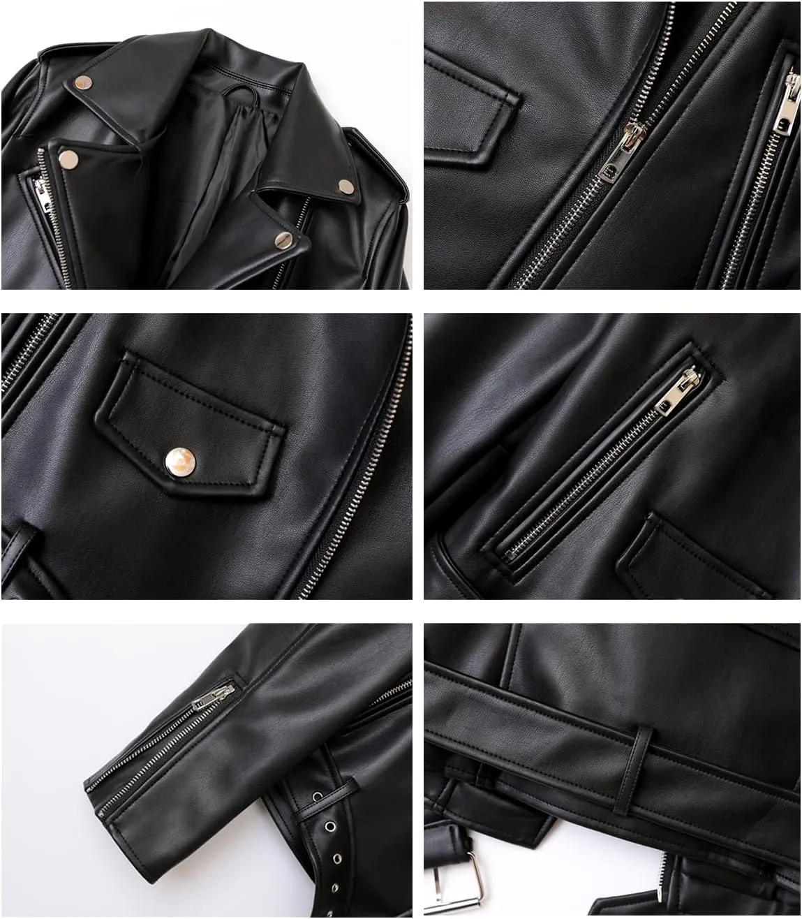 LY VAREY LIN Women's Faux Leather Motorcycle Jacket PU Slim Short Biker Coat