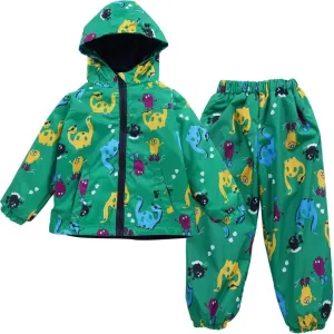 LZH Toddler Boys Girls Raincoat Waterproof Hooded Jacket Dinosaur Coat Pants Suit