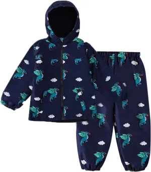 LZH Toddler Boys Girls Raincoat Waterproof Hooded Jacket Dinosaur Coat Pants Suit