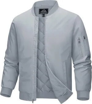 MAGCOMSEN Men's Bomber Jacket Casual Windproof Quilted Jacket Full Zip Windbreaker Winter Warm Varsity Jacket with Pockets