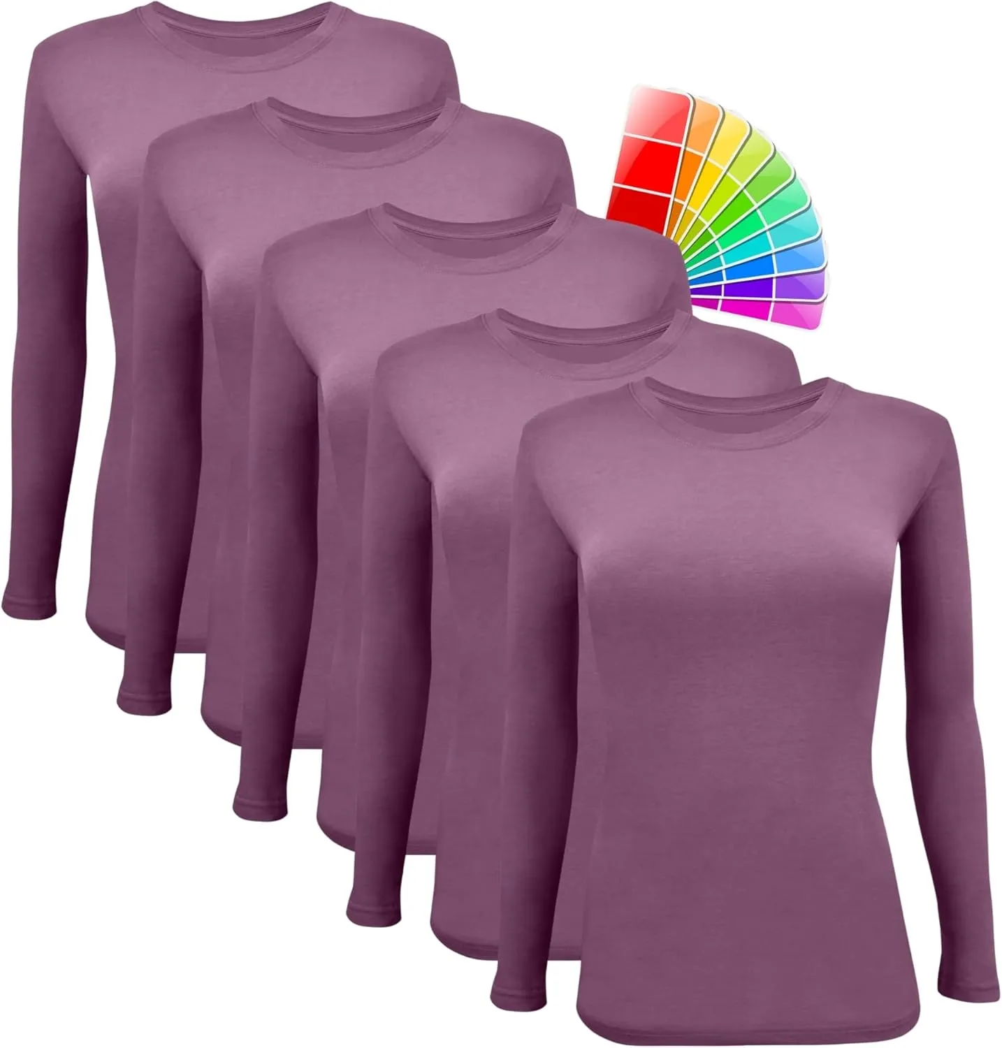 M&M SCRUBS Women's Under Scrub Tee Crew Neck Long Sleeve T-Shirt 5 - Pack