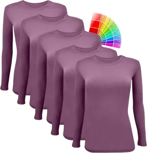 M&M SCRUBS Women's Under Scrub Tee Crew Neck Long Sleeve T-Shirt 5 - Pack