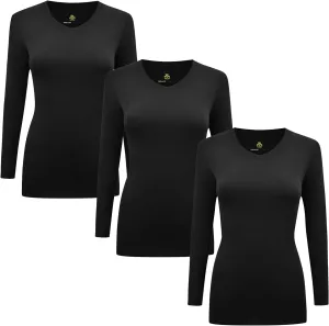M&M SCRUBS Women's Under Scrub Tee V-Neck Long Sleeve T-Shirt - 3 Pack (Black, Small)