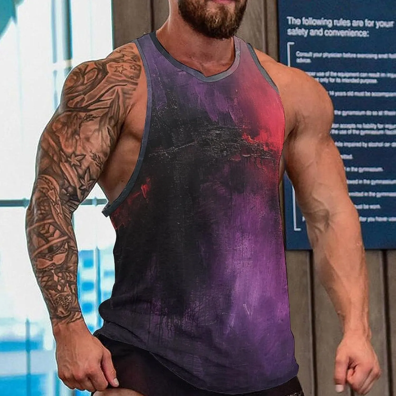 MARSVOVO Graphic Tank Tops for Men Summer 2024 Vintage Graffiti Casual Breathable Quick-Dry Muscle Soft Underwear