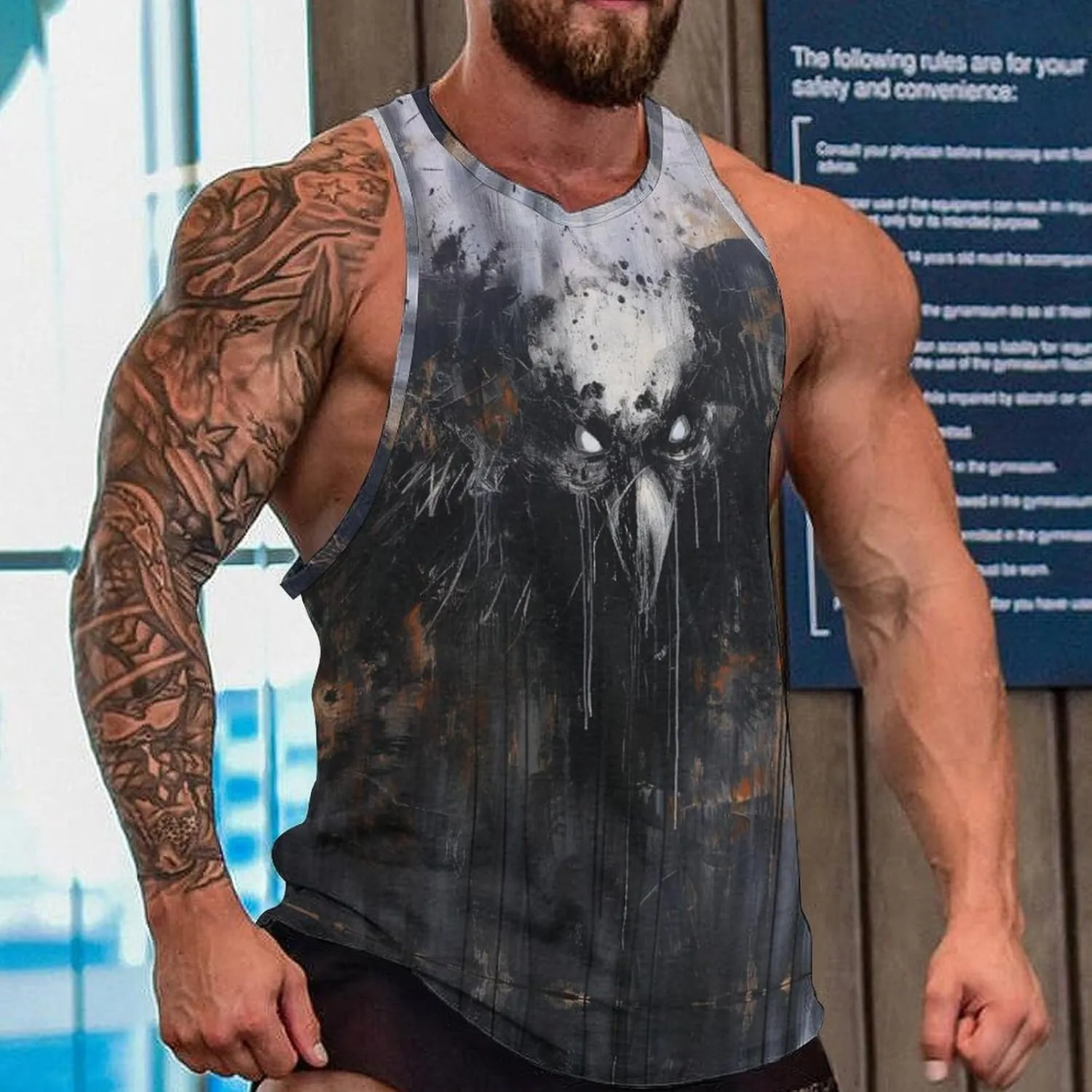 MARSVOVO Graphic Tank Tops for Men Summer 2024 Vintage Graffiti Casual Breathable Quick-Dry Muscle Soft Underwear
