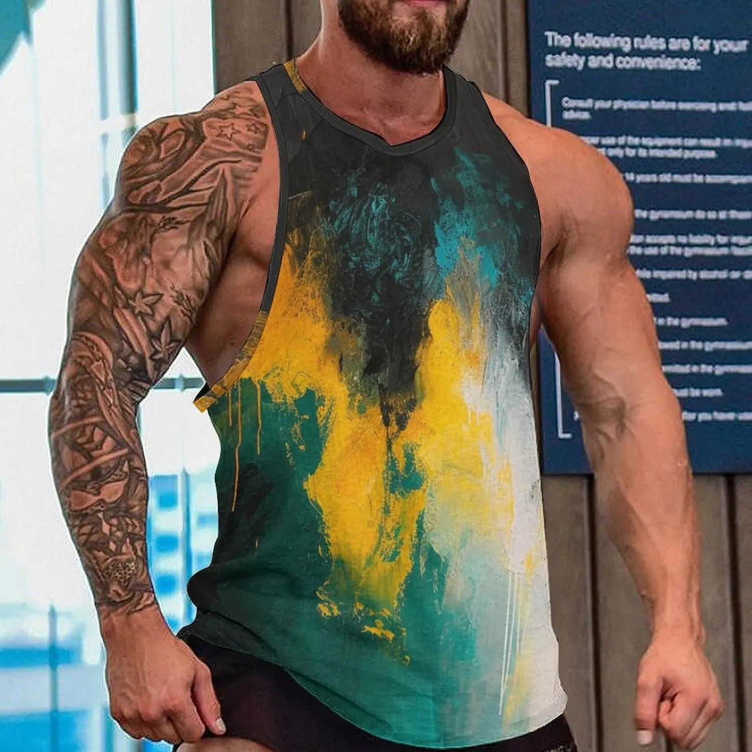 MARSVOVO Graphic Tank Tops for Men Summer 2024 Vintage Graffiti Casual Breathable Quick-Dry Muscle Soft Underwear