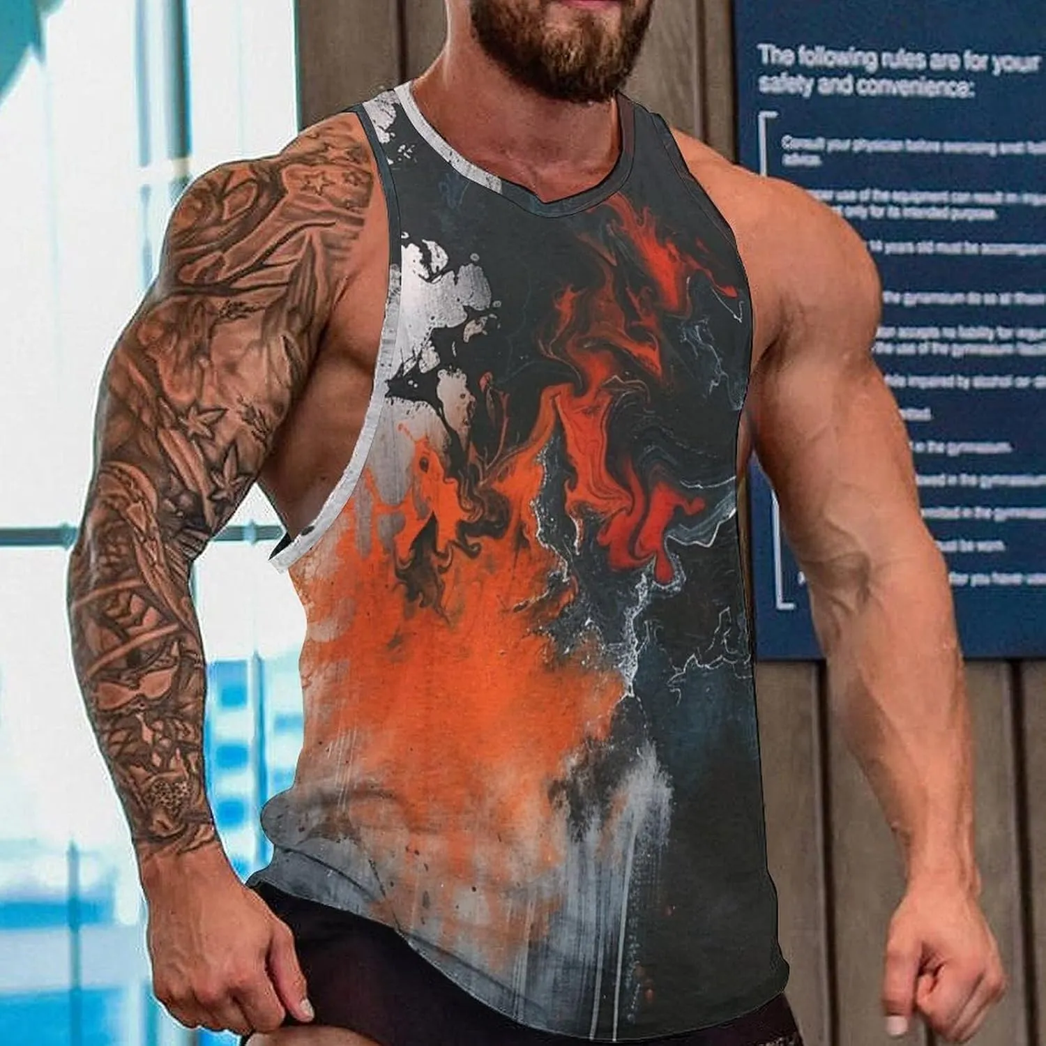 MARSVOVO Graphic Tank Tops for Men Summer 2024 Vintage Graffiti Casual Breathable Quick-Dry Muscle Soft Underwear