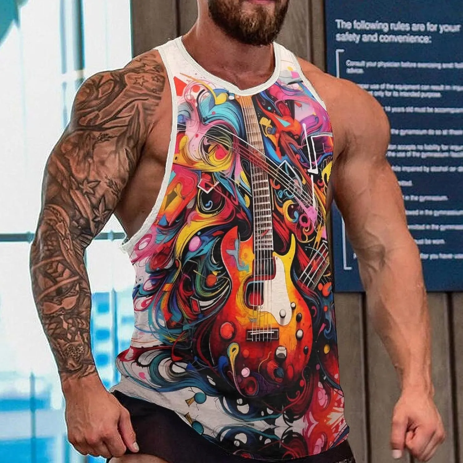 MARSVOVO Summer Tank for Men Vintage Y2K Street Graphic Casual Sleeveless Crew Neck Breathable Quick-Dry Muscle Vest
